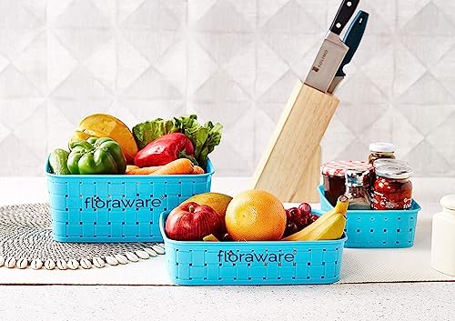 Floraware Unbreakable Plastic Multi use Storage Basket (Blue, 3)