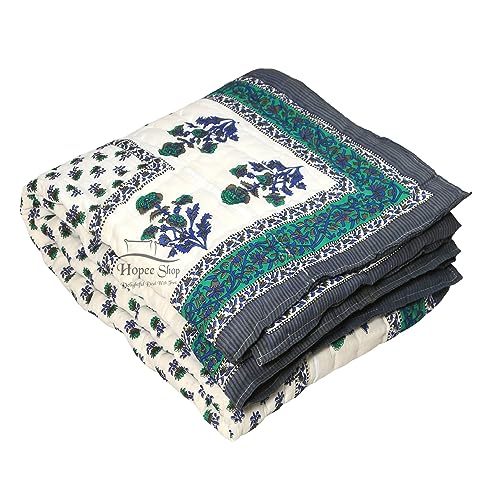 LOARSHY Pure Cotton Floral Printed Quilt Lightweight and Warm Jaipuri Rajasthani Single Bed Razai Soft Blanket/Razai for Winters - Gery (Set of 2)