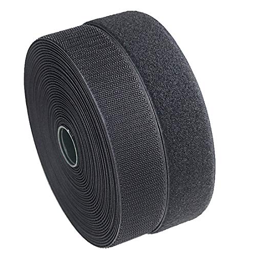 Sunkizzrs® 5m Hook + 5m Loop (Width-25mm) Tape Roll Strips with Adhesive Back Mounting Tape for Picture and Tools Hanging Pedal Board Fastening Black Stick-On Tape