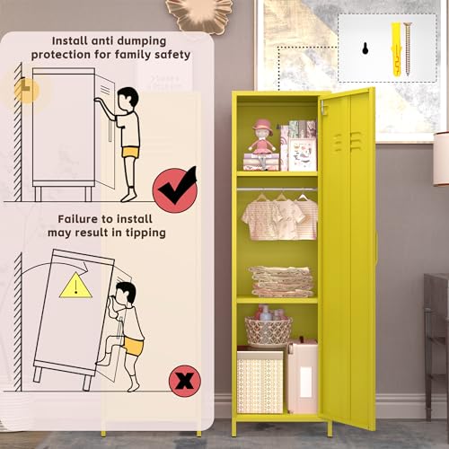 erosoei 1 Door 51.3" Metal Locker Storage Cabinet Steel Kids Wardrobe Changing Room Locker Cabinet Box with 2 Adjustable Shelves Steel Locker File Cabinet Organizer for School Gym Home Office