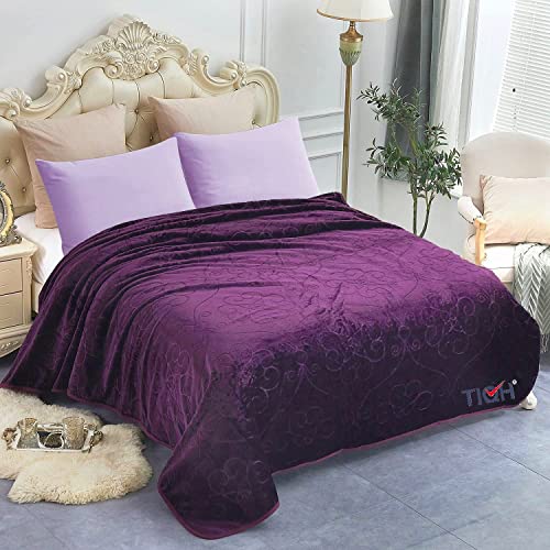 ABM UNLIMITED Ultra Soft Velvet Embossed Warm Korean Mink Blanket for Winter (Purple, Double Bed)