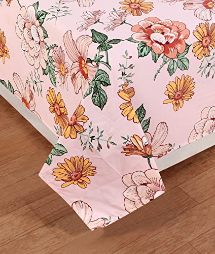 BADOTI Cotton Feel Glace Cotton Printed Single Bed Bedsheet with 1 Pillow Cover_60x90 Inches (Mix Flower)