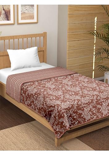 Anadhika 100% Cotton Reversible Dohar Single Bed AC Blanket for Summer Winter Travelling Light Weight Soft Blanket 60"x90" -Miniature Brown