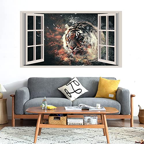 GADGETS WRAP Printed Wall Decal Sticker Fake Window Style Decal (90cm x 50cm) - Tiger Abstract