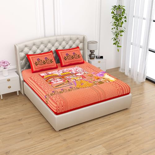 140Tc Pure Cotton Double BedSheet with Two Pillow Covers | 90 X 100 Inches |EXL-339|(Red)