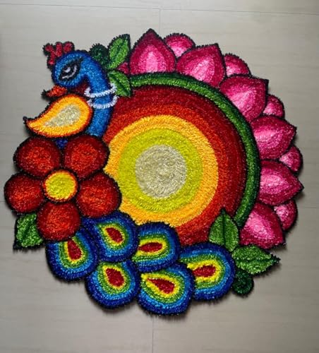 Made in India Decorative Peacock Mat Rangoli-Light Weight-Washable-Reusable-Non woven-3ft - 36inch