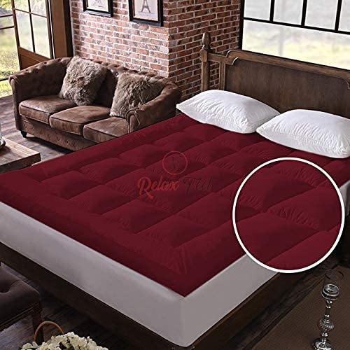 Relaxfeel Luxury 600 GSM Ultra - Soft Light Wight Hypoallergenic Cotten 3" Tick Mattress Padding / Topper. Comfortable for Better Sleep -Maroon Colour of Single Size 48x72 Inch