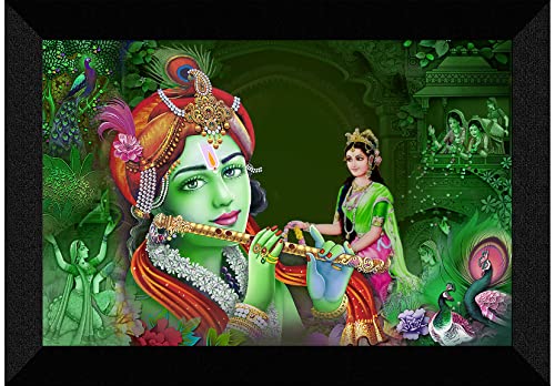 SAF Pack of 1 Radha krishna religious modern art wall painting with framed for living room 11 inch x 14 inch CANFM31413