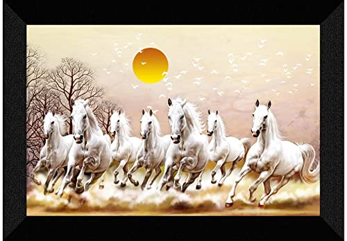 SAF Pack of 1 Seven Running horse modern art wall painting with framed for living room 11 inch x 14 inch CANFM31293