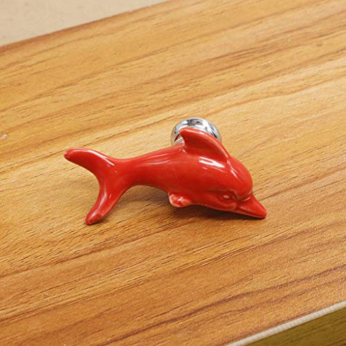 EN-VOLANT Modern Dolphin Ceramic Drawer Cabinet Door Pull Handle Knob Home Decor Red