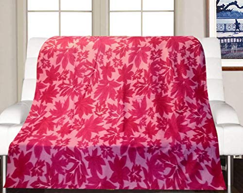 Visnik Leaf Print Woollen Quilt(Razai)/Blanket Cover(Single Bed) Pink