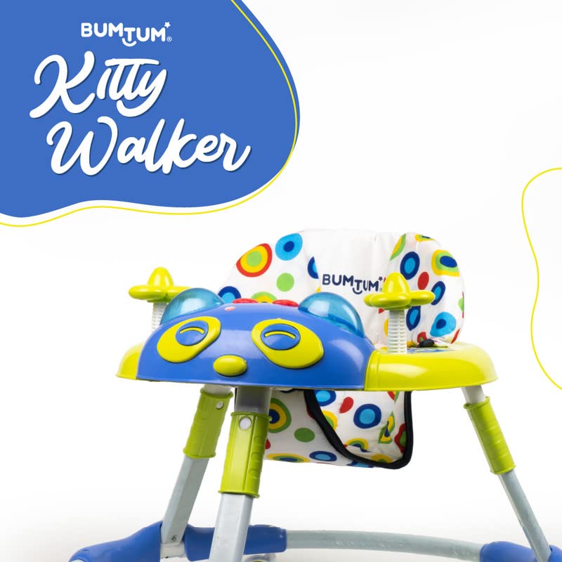 BUMTUM Baby Walker | Baby Walker with Parental Handle, Music & Stopper | Baby Green & Grey Caterpillar Walker | 6-48 Months | Multifunctional & Adjustable