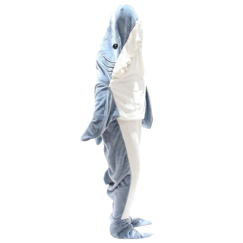 ATORSE® Wearable Shark Blanket Cosplay Hooded Easter Pajama Home Animal Sleeping Bag, Flannel, As Per Image- White & Blue