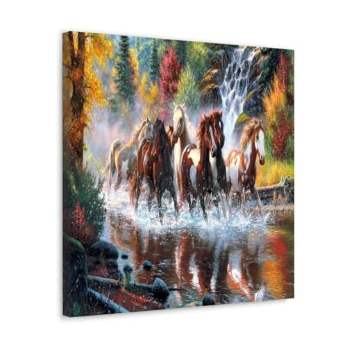 GADGETS WRAP Canvas Gallery Wrap Framed for Home Office Studio Living Room Decoration (17x17inch) - Horses Autumn