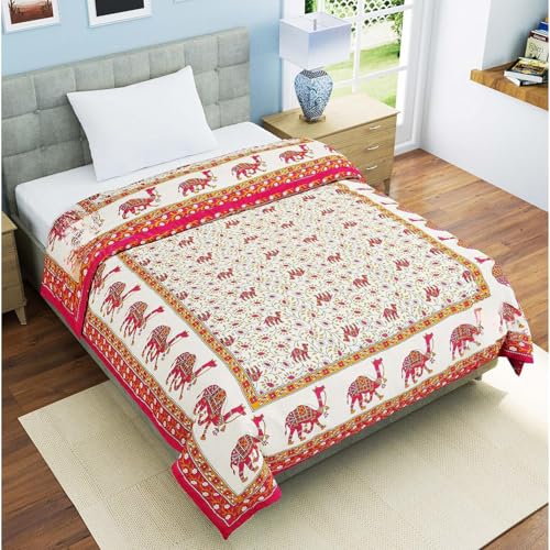 fashhub Jaipuri Razai Soft Light Weight Original Pure Cotton Winter and Summer Rajasthani Traditional Jaipuri Ac Quilt Single Bed (Pink Camel)