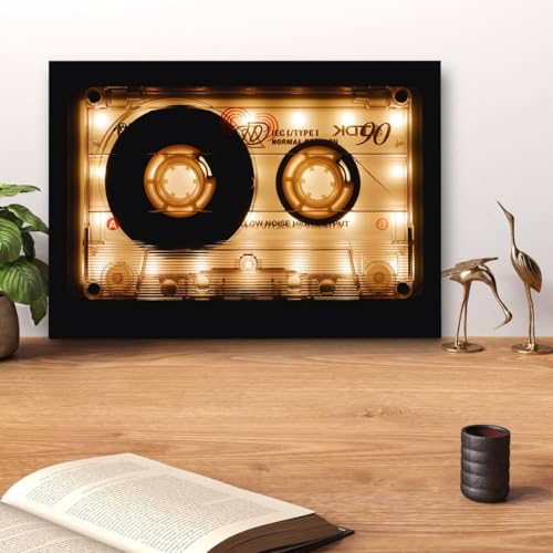 GADGETS WRAP Canvas Gallery Wrap Framed for Home Office Studio Living Room Decoration (14x11inch) - Retro Music Tape