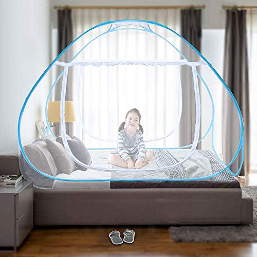 Pegaso Sky Blue Mosquito Net for Double Bed, Foldable, Strong 30GSM, High Durability, Foldable, Corrosion Resistant, Lightweight,PVC Coated Steel - King Size (6 * 6, SkyBlue)