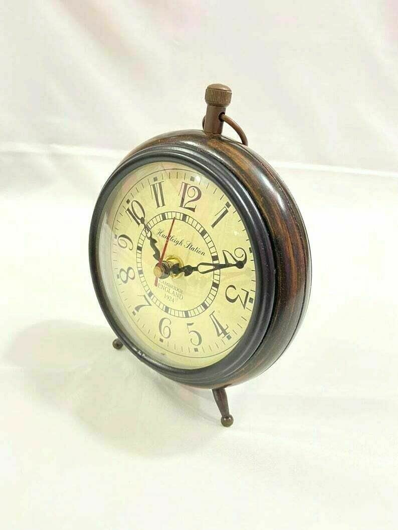 ALI NAUTICAL Handmade Antique Wooden Table Top Clock Desk Clock Antique Stayle Roman Number Home & Office Study Living Room Decoration Gift Item (Brown)