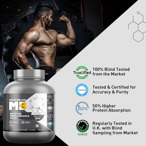 MuscleBlaze Biozyme Performance Whey Protein | Clinically Tested 50% Higher Protein Absorption | Informed Choice UK, Labdoor USA Certified & US Patent Filed EAF® (Triple Chocolate, 1.75 kg / 3.85 lb)