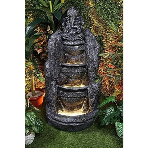 Shawshank Three Step Ganesh Water Fountain Resin Fiberglass Water Fountain for Home Office Living Room Dcor with LED Lights and Pump