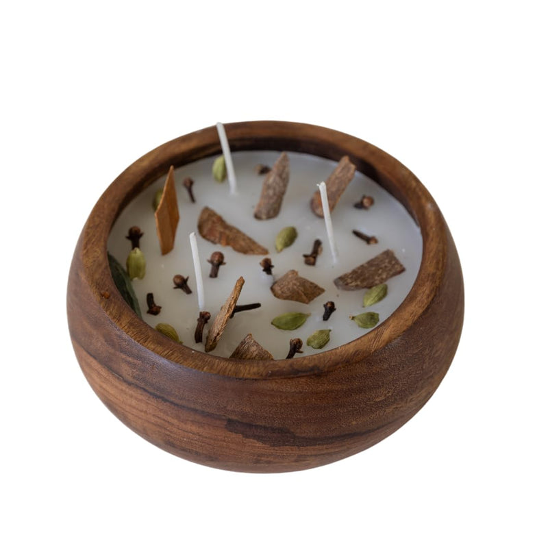 Wooden Brown Bowl Scented with Spice Topping 360 Grams Wax (Coconut)