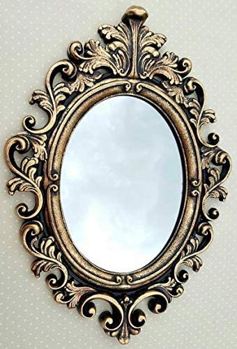 WoodIdea Wall Mount Wood Hand Made Oval Shape Vanity Mirror for Living Room (24X16 Inches, Antique Gold)