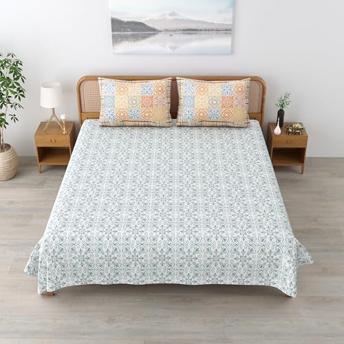 MAFATLAL 144 TC Pure Cotton Hand Printed Jaipuri King Size bedsheet