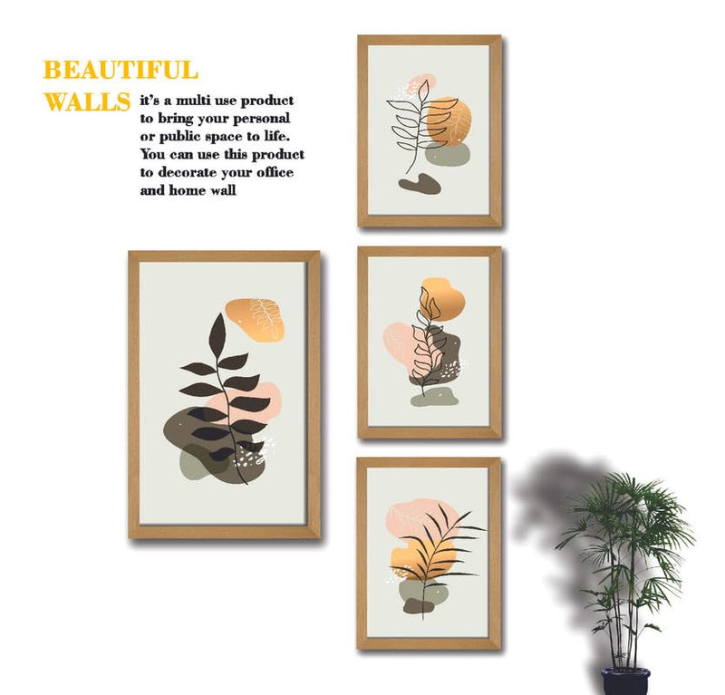 SAF paintings Set of 4 Modern Art Premium Brown frame painting for Wall Decoration SA-B41M1K3