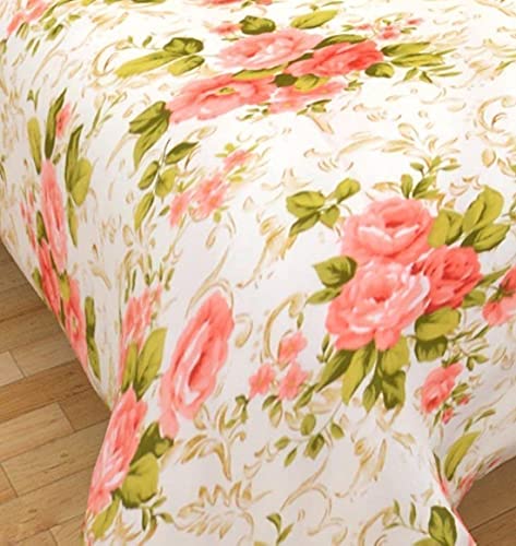 Allora Microfiber Cotton Soft and Light Weight Designer Flowers Printed Single Bed Ac Comforter for Home Light Weight Rajasthani Cotton AC Blanket (Single Bed) (Pink gucha, Single Bed)