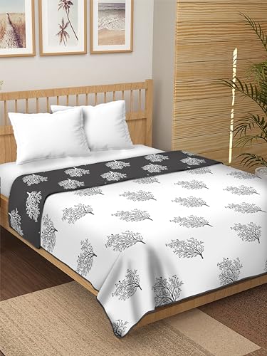 Dream Dwell 100% Pure Cotton Reversible Dohar/AC Blanket for Double Bed |All Weather Light Weight | Floral Design Dohar| Cedar Flower Black and White-Pack of 1