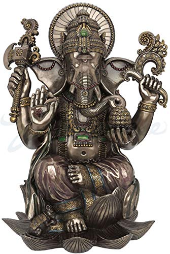 Veronese Design Large Ganesha on Lotus Statue - Hindu Lord of Success Sculpture