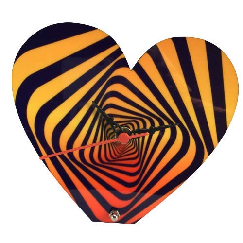 Heart Shape Wooden (MDF) Table Clock Infinity Print Yellow Colour