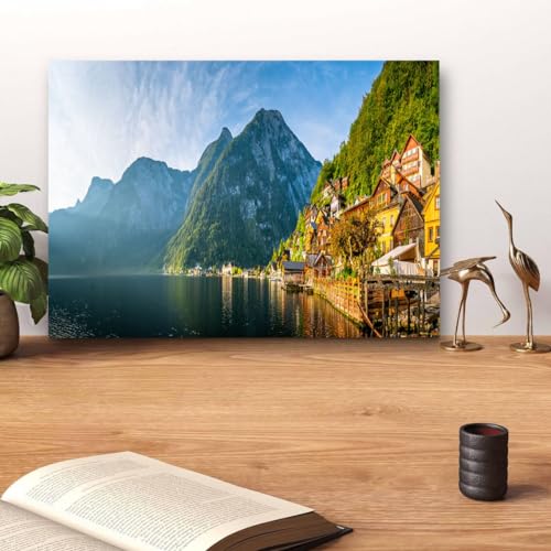 GADGETS WRAP Canvas Gallery Wrap Framed for Home Office Studio Living Room Decoration (14x11inch) - Hallstatt Lake View Photograph