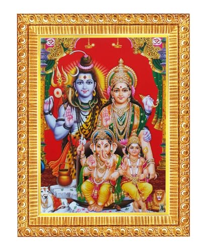 Koshtak Sampurn Shiv Parivar/Shiva,Parvati,Ganesh, Kartikeya,Nandi,Sher and Shivling Photo Frame With Laminated Poster For Puja Room Temple Worship/Wall Hanging/Gift/Home Decor (20 x 15.5 cm)…………