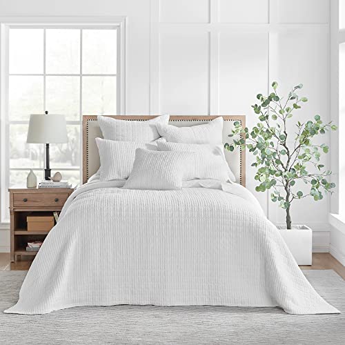 Levtex Home - Mills Waffle - King Quilted Bedspread Set - Bright White Cotton Waffle - Bedspread Size (120 x 104in.), Sham Size (36 x 20in.)