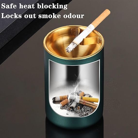 Gopinath Autolink Stainless steel Ash Tray for Cigarette, Stylish Ash Tray for Indoor or Outdoor Use, Ash Tray with Lid & Cigarette Holder, Durable Windproof Ashtray with Funnel Lid