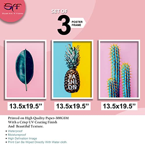 SAF paintings Set of 3 Tropical Pineapple Modern Art Premium White Frame Painting For Wall Decoration, Bedroom, Paintings For living Room 31.5 inch x 13.5 inch,WHITEMX33586