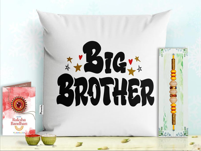 Pillow Rakhi for Brother with Gift - Rakhi with Rakhi Cushion with Filler Greeting Card- Rakhi for Brother, Gifts for Brother, Gifts for Rakhi, Gifts for Rakshabandhan Rakhi Gifts-PA-CU-13