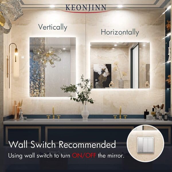 TINITALO Bathroom LED Mirror Home Mirror Wall Mirror with Touch Sensor, 3 Light Effects, Glass, Rectangular LED-38 (18 x 48 Inch)