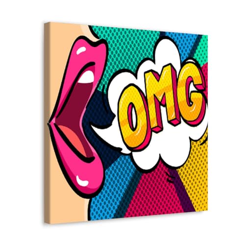 GADGETS WRAP Canvas Gallery Wrap Framed for Home Office Studio Living Room Decoration (17x17inch) - Omg Quote & Girl Mouth Illustration