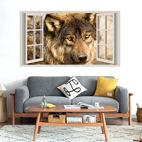 GADGETS WRAP Printed Wall Decal Sticker Fake Window Style Decal (90cm x 50cm) - Wolf Stare