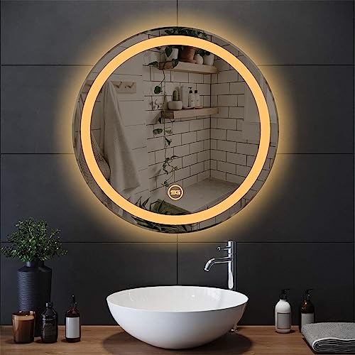 Spark Glass Round LED Sensor Mirror. (LedColour: White, Warm White, & Mix Light) - (Size:24x24 Inch)