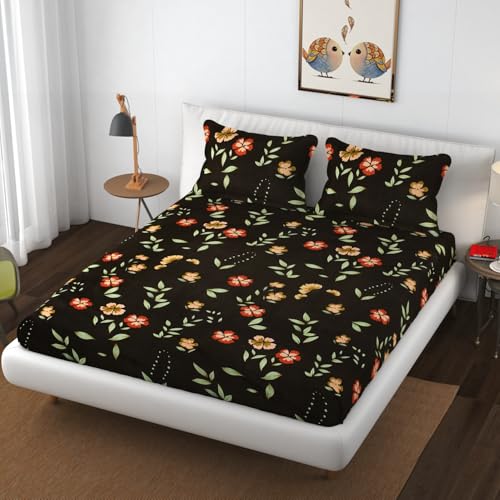 VAINE Premium Heavy Cotton Flat Bedsheets with 2 King Size Pillow Covers || Double Bed 350 TC || 90 x 100 Inch King Size Flat || Mehandi Sunflower