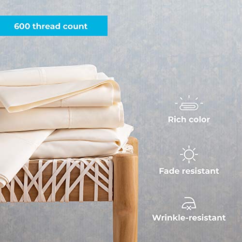 King , Ivory : LINENSPA 600 Thread Count Ultra Soft, Deep Pocket Cotton Blend Sheet Set - King - Ivory