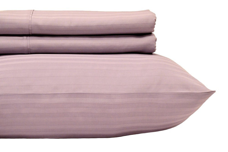 Split-King, Lilac : Split-King: Adjustable King Bed Sheets 5PC Stripe Lilac 100% Cotton 600-Thread-Count, Deep Pocket