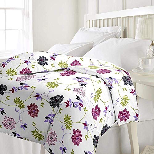 KUSH ENTERPRISES Microfiber Cotton Floral Printed Reversible Single Bed AC Blanket/Dohar Lightweight Quilt-(Set of 1, Purple)