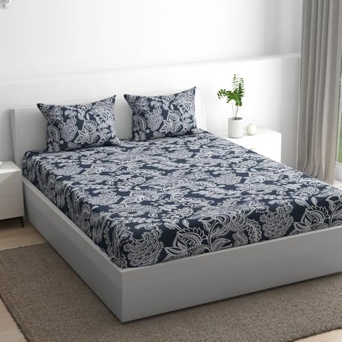 100% Cotton 152 TC Fitted Bedsheet with 2 Covers | Bruno Queen, 72" x 60", Bruno| 1.83m x 1.52m