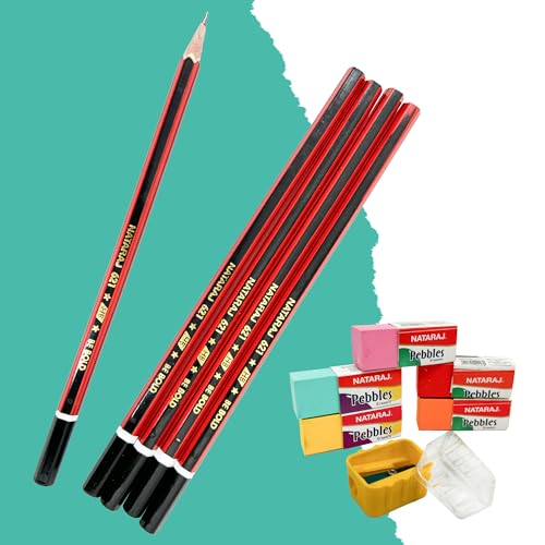 NATARAJ Writing Kit|5 Pencils|1 Filly Sharpener|1 Pouch of 5 Pebbles Erasers|1 Itip Gel Pen|1 Classic Ball Pen|1 15cm Scale|1 Pasto Eraser|Portable Kit|Academic Kit|Ideal for Gifting