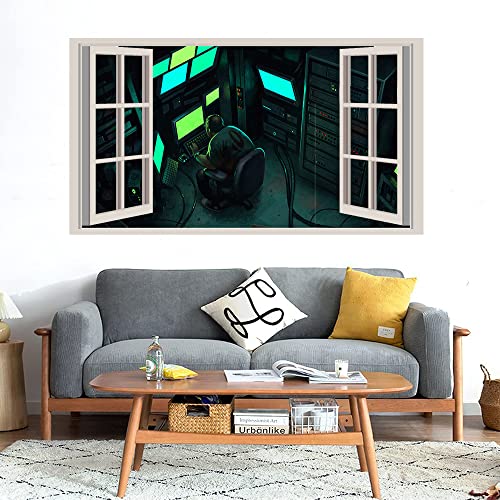 GADGETS WRAP Printed Wall Decal Sticker Fake Window Style Decal (90cm x 50cm) - Hacker Man