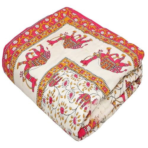 fashhub Jaipuri Razai Soft Light Weight Original Pure Cotton Winter and Summer Rajasthani Traditional Jaipuri Ac Quilt Single Bed (Pink Camel)